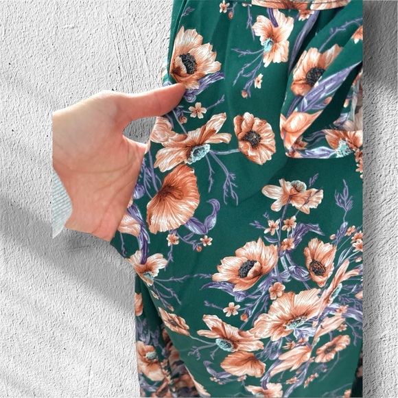 #076 | Floral Wrap Waist Midi Dress | Light Blue | S | Ribbon Pockets - Picture 8 of 8